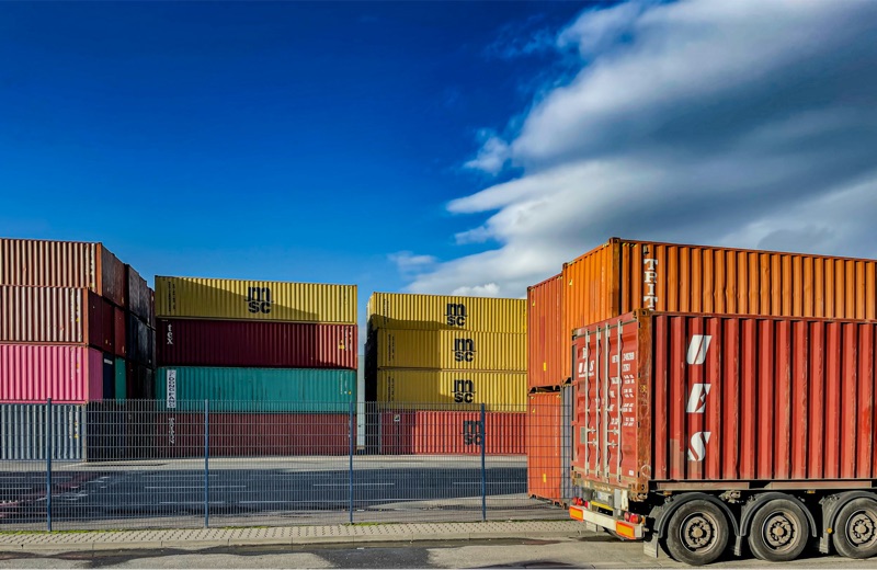Stacked shipping containers